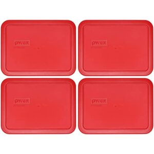 pyrex 7210-pc 3-cup poppy red plastic food storage replacement lid, made in usa - 4 pack