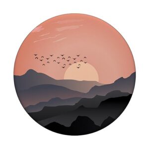 Orange Sunset Mountains Landscape Birds Beautiful Scenery PopSockets Standard PopGrip