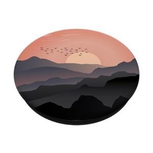 Orange Sunset Mountains Landscape Birds Beautiful Scenery PopSockets Standard PopGrip