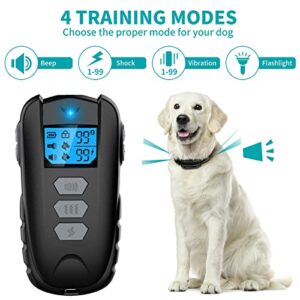 Asrcs Dog Training Collar with Remote, Waterproof Dog Collar with Beep Vibration Shock, Adjustable 0 to 99 Shock Vibration Levels Dog Training Set for Small Medium Large Dogs