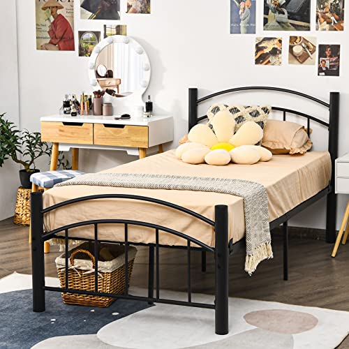 Giantex Metal Bed Frame, Modern Platform Bed with Headboard and Footboard, Heavy-Duty Steel Slat Support Mattress Foundation, Noise Free, Easy Assembly, No Box Spring Needed Frame (Twin Size, Black)