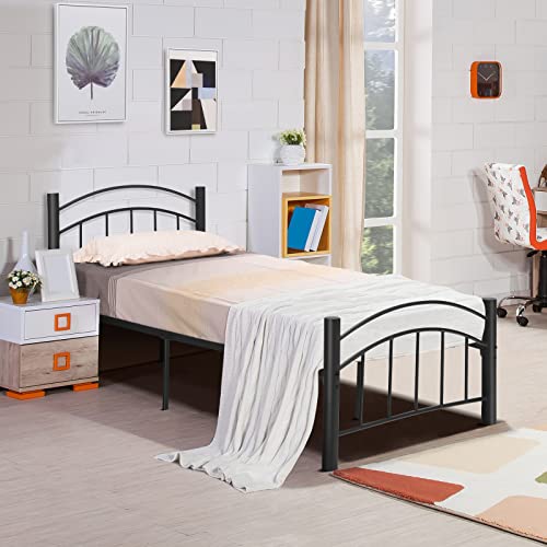 Giantex Metal Bed Frame, Modern Platform Bed with Headboard and Footboard, Heavy-Duty Steel Slat Support Mattress Foundation, Noise Free, Easy Assembly, No Box Spring Needed Frame (Twin Size, Black)