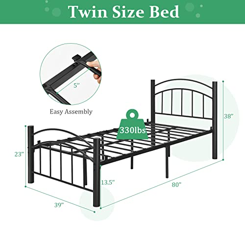 Giantex Metal Bed Frame, Modern Platform Bed with Headboard and Footboard, Heavy-Duty Steel Slat Support Mattress Foundation, Noise Free, Easy Assembly, No Box Spring Needed Frame (Twin Size, Black)