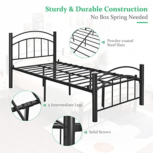 Giantex Metal Bed Frame, Modern Platform Bed with Headboard and Footboard, Heavy-Duty Steel Slat Support Mattress Foundation, Noise Free, Easy Assembly, No Box Spring Needed Frame (Twin Size, Black)