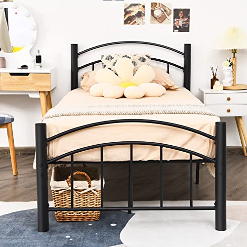 Giantex Metal Bed Frame, Modern Platform Bed with Headboard and Footboard, Heavy-Duty Steel Slat Support Mattress Foundation, Noise Free, Easy Assembly, No Box Spring Needed Frame (Twin Size, Black)