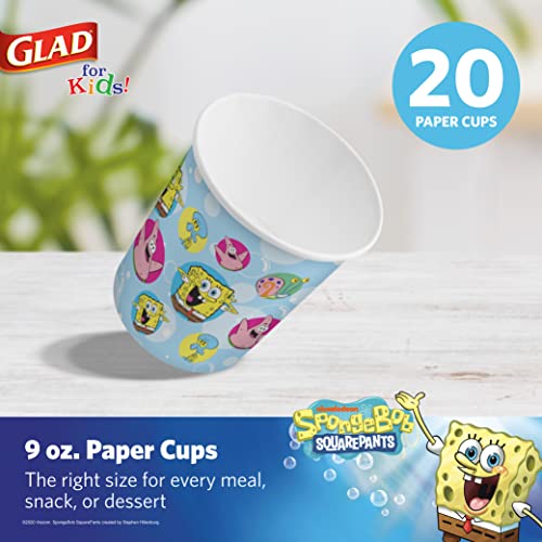 Glad for Kids 9oz Spongebob Squarepants Paper Cups, 120 Ct-Disposable Paper Cups with Spongebob and Patrick Design for Kids, Blue-Heavy Duty Paper Cups-Spongebob Cups, SpongeBob Drinking Cups