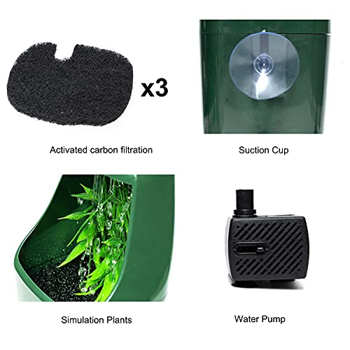 Reptile Water Dispenser and Dripper Automatic Circulation Bearded Dragon, Chameleon Fountain Waterless Auto Shut Off & Indicator Light Reminder with 3 Replaceable Carbon Pads (27oz)