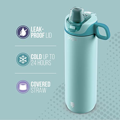 Pogo Active Stainless Steel Insulated Water Bottle with Leak Proof Straw Lid, 18oz, Frost