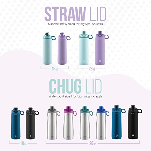 Pogo Active Stainless Steel Insulated Water Bottle with Leak Proof Straw Lid, 18oz, Frost