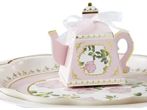 kate aspen, tea time whimsy collection, teapot tea party favor box (set of 24), one size, pink & gold foil (28592pk)
