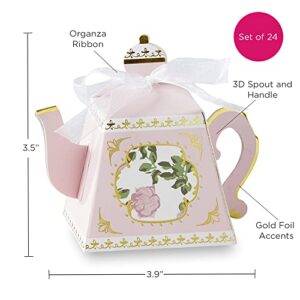 Kate Aspen, Tea Time Whimsy Collection, Teapot Tea Party Favor Box (Set of 24), One Size, Pink & Gold Foil (28592PK)