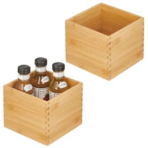 mdesign bamboo kitchen storage container bin - square drawer organizer crate box for pantry cabinet, shelves, or countertop, holds snacks, spices, or drinks, echo collection, 2 pack, natural/tan