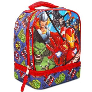 Marvel Avengers Lunch Box Set For Kids - Bundle with 2-Compartment Avengers School Lunch Bag, Water Bottle, And Door Hanger (Avengers School Supplies)