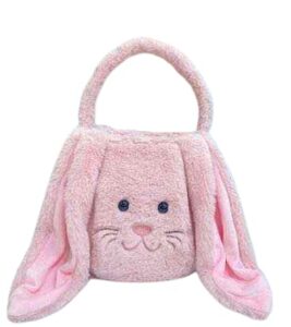 personalized easter basket for kids - bunny bucket with name embroidered - egg hunt gathering tote (pink)