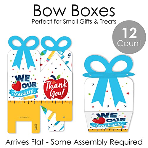 Big Dot of Happiness Thank You Teachers - Square Favor Gift Boxes - Teacher Appreciation Bow Boxes - Set of 12