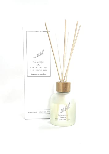 aromArt Fragraces Reed Diffuser / Eucalyptus / 3.4 Fl Oz(100ml) / Made of Essential Oil / Fragrance Décor for Home Rooms and Offices / Beautiful Gift Set for Holidays