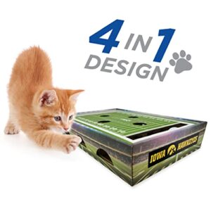 Pets First NCAA Iowa Hawkeyes Cat Scratcher Box, Game Day Cat Toy, NCAA Football Field Designed Cat Scratcher and Lounge, Stimulating Cat Game,IA-5028