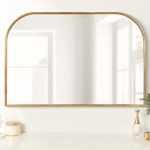 Kate and Laurel Caskill Modern Arched Wall Mirror, 36 x 24. Gold, Decorative Wide Midcentury Mirror for Wall Decor with Wide Arched Frame