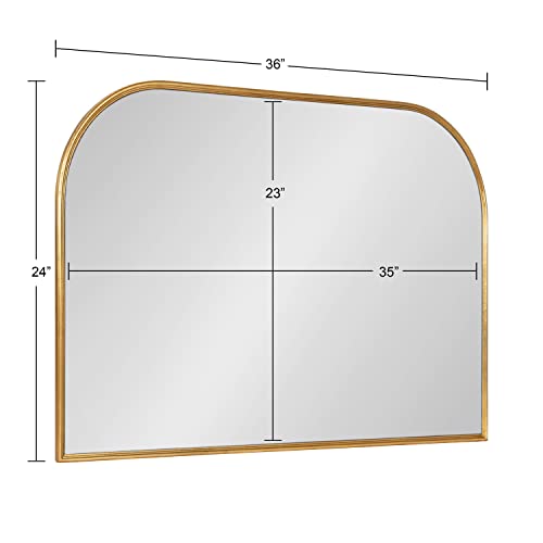 Kate and Laurel Caskill Modern Arched Wall Mirror, 36 x 24. Gold, Decorative Wide Midcentury Mirror for Wall Decor with Wide Arched Frame