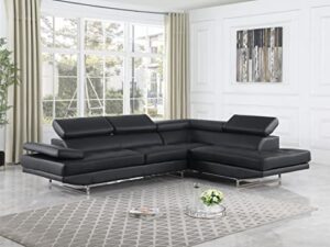 blackjack furniture union modern leather air tufted living room right facing sectional, black