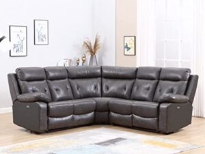 blackjack furniture albany leather air upholstered living room reclining, power sectional sofa, dark gray