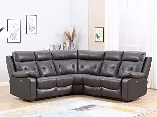 Blackjack Furniture Albany Leather Air Upholstered Living Room Reclining, Power Sectional Sofa, Dark Gray