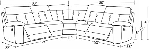 Blackjack Furniture Albany Leather Air Upholstered Living Room Reclining, Power Sectional Sofa, Dark Gray