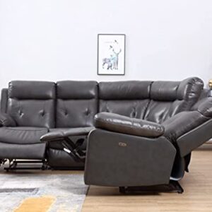 Blackjack Furniture Albany Leather Air Upholstered Living Room Reclining, Power Sectional Sofa, Dark Gray