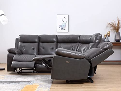 Blackjack Furniture Albany Leather Air Upholstered Living Room Reclining, Power Sectional Sofa, Dark Gray