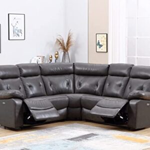 Blackjack Furniture Albany Leather Air Upholstered Living Room Reclining, Power Sectional Sofa, Dark Gray