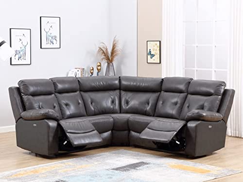 Blackjack Furniture Albany Leather Air Upholstered Living Room Reclining, Power Sectional Sofa, Dark Gray