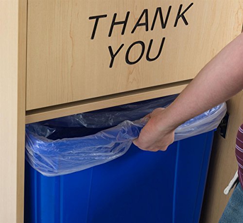 Displays2go Commercial Trash Container for 36 Gallon Bin, Drop Hole and Tray Holder, Thank You Message Engravement, Hinged Door - Maple (LCKDPZTRMP2)