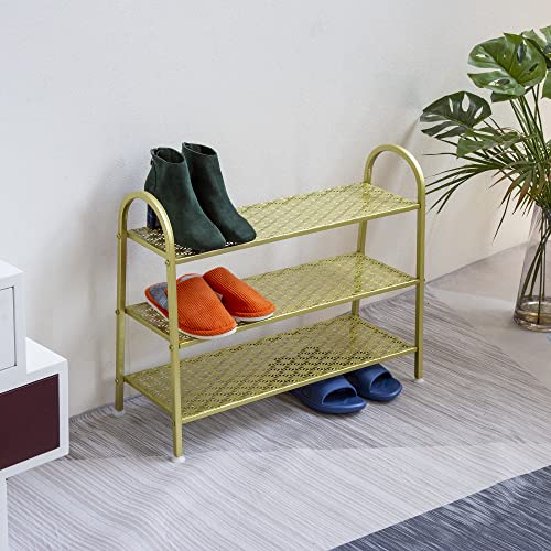 Urban Iron Metal Gold Shoe Rack,Premium Large 3 Tier Shoe Stand,Sturdy Free Standing Shoe Organizer for Bedroom,Closet, Entryway,Apartment.