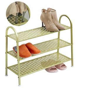 urban iron metal gold shoe rack,premium large 3 tier shoe stand,sturdy free standing shoe organizer for bedroom,closet, entryway,apartment.