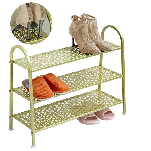 Urban Iron Metal Gold Shoe Rack,Premium Large 3 Tier Shoe Stand,Sturdy Free Standing Shoe Organizer for Bedroom,Closet, Entryway,Apartment.