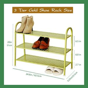 Urban Iron Metal Gold Shoe Rack,Premium Large 3 Tier Shoe Stand,Sturdy Free Standing Shoe Organizer for Bedroom,Closet, Entryway,Apartment.