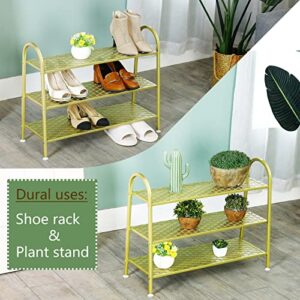 Urban Iron Metal Gold Shoe Rack,Premium Large 3 Tier Shoe Stand,Sturdy Free Standing Shoe Organizer for Bedroom,Closet, Entryway,Apartment.