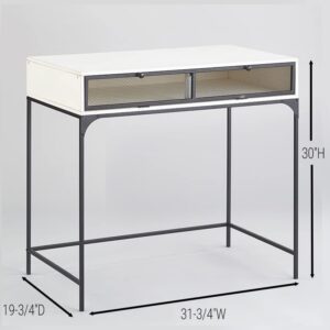 Farmhouse Office Desk - Rustic Desk with Wire Covered Storage - White