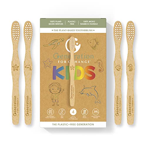 Generation For Change The Plant Based Kids Toothbrush 4 Pack Soft Sustainable Bamboo Toothbrushes | Biodegradable Plastic Free Bristles Made from Castor Oil | Eco Friendly | Zero Waste Products