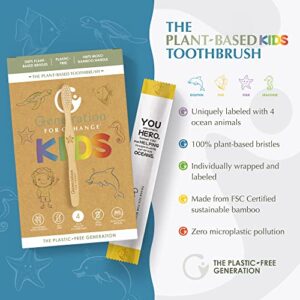 Generation For Change The Plant Based Kids Toothbrush 4 Pack Soft Sustainable Bamboo Toothbrushes | Biodegradable Plastic Free Bristles Made from Castor Oil | Eco Friendly | Zero Waste Products