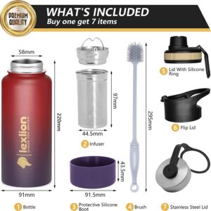 Lexlion Water Bottle 32 Oz, Triple Walled Insulated Stainless Steel Reusable, Wide Mouth, Fruit Diffuser-Thermal Leaf Infuser, Silicone Sleeve&Cleaning Brush, 3 Lids Leak Proof, Metal Mug gallon