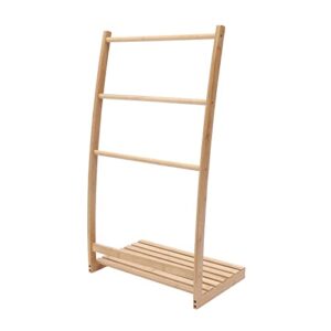 40 Bamboo 3 Tier Towel Rack Quilt Rack Stand or Blanket Rack Extra Tall freestanding Solid Wood Towel Rack with Bottom Storage Shelf for Living Room or Bedroom