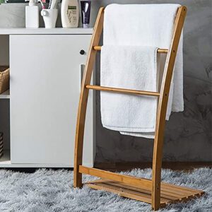 40 Bamboo 3 Tier Towel Rack Quilt Rack Stand or Blanket Rack Extra Tall freestanding Solid Wood Towel Rack with Bottom Storage Shelf for Living Room or Bedroom