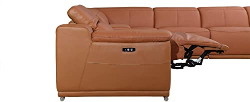 Blackjack Furniture Venice 8 Piece Sectional Sofa with 4-Power Recliners, Features Adjustable Headrest, Lumbar Support, USB and Wireless Charging Station, Extra Large Storage, 2 Consoles, Camel