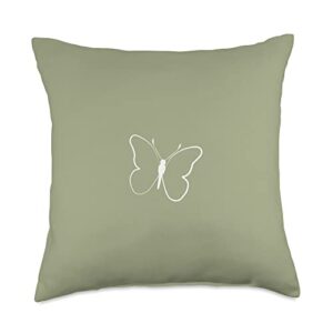 butterfly line simple sage green throw pillow, 18x18, multicolor