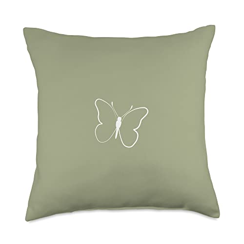 Butterfly Line Simple Sage Green Throw Pillow, 18x18, Multicolor
