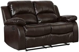 blackjack furniture portico leather air mid century modern living room reclining, den loveseat, brown