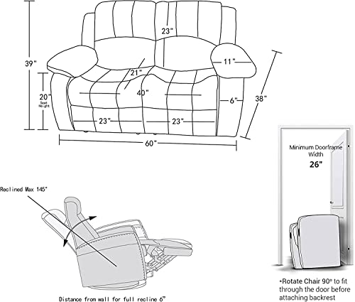 Blackjack Furniture Portico Leather Air Mid Century Modern Living Room Reclining, Den Loveseat, Brown