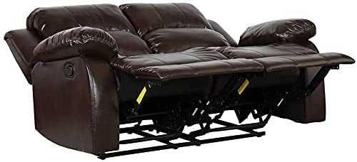 Blackjack Furniture Portico Leather Air Mid Century Modern Living Room Reclining, Den Loveseat, Brown