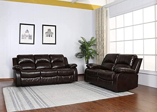 Blackjack Furniture Portico Leather Air Mid Century Modern Living Room Reclining, Den Loveseat, Brown